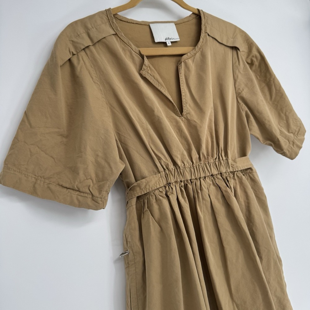 3.1 Phillip Lim Casual Mini Dress Women's 8 Khaki Cotton Blend Short Sleeve - Picture 3 of 9